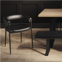 Set of 2 Black Faux Leather Curved Dining Chairs - Queens