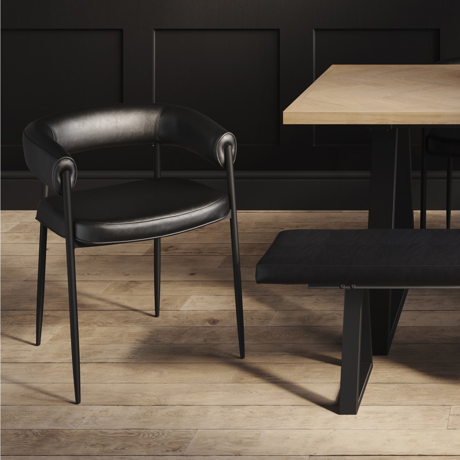 Set of 2 Black Faux Leather Curved Dining Chairs - Queens