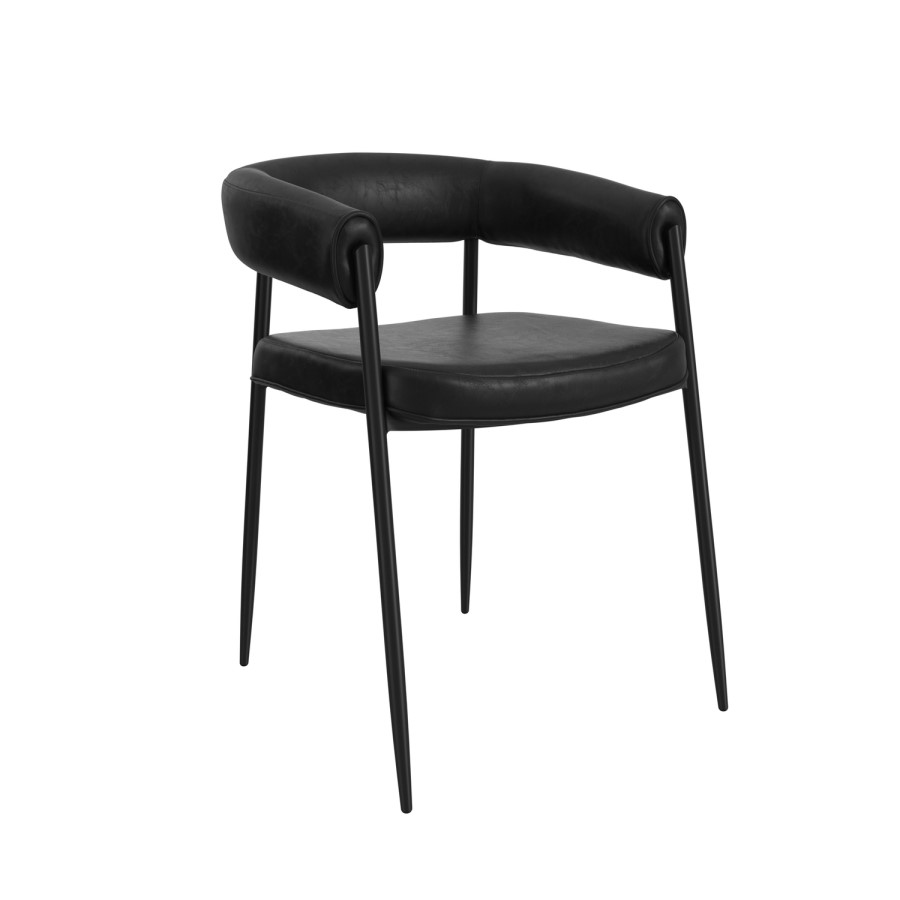 Set of 2 Black Faux Leather Curved Dining Chairs - Queens
