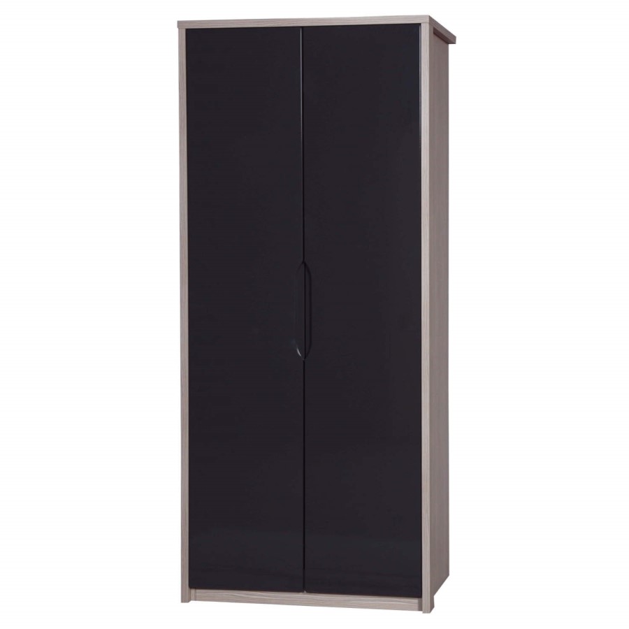 One Call Furniture Avola Premium Plus 2 Door Wardrobe in Champagne with Grey Gloss