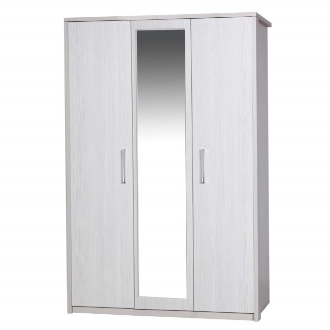 GRADE A2 - One Call Furniture Avola Premium 3 Door Wardrobe with Mirror in Cream with White