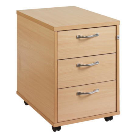 Dams 3 Drawer Mobile pedestal with Silver Handle in Beech