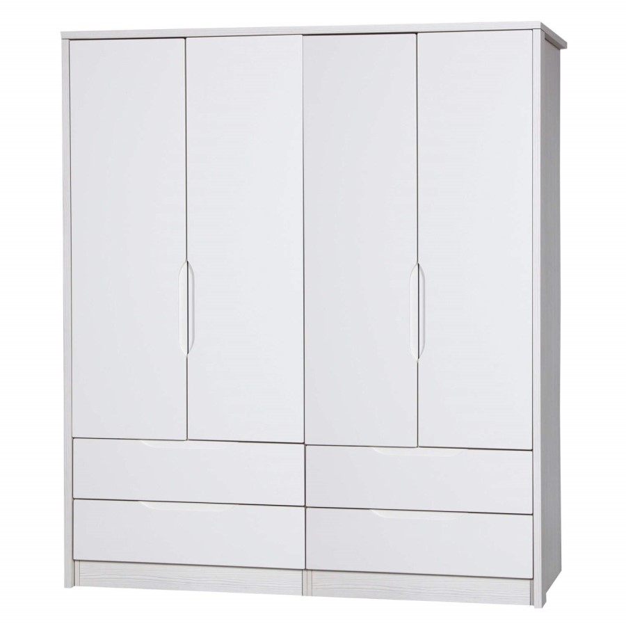 Avola Premium Plus 4 Door Combi Wardrobe in White with Cream Gloss