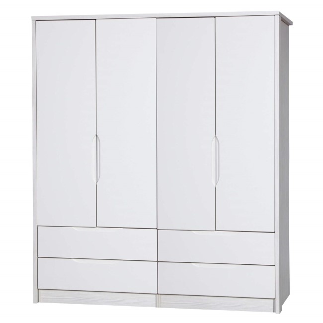 Avola Premium Plus 4 Door Combi Wardrobe in White with Cream Gloss