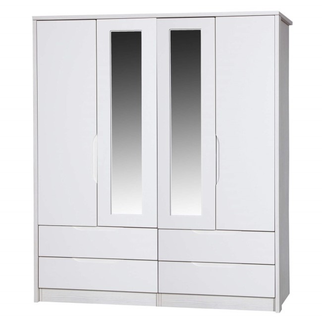 Avola Premium 4 Door Combi Wardrobe with Mirrors in White/Cream Gloss