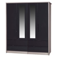 One Call Furniture Avola Premium Plus 4 Door Combi Wardrobe with Mirrors in Champagne with Grey Glos