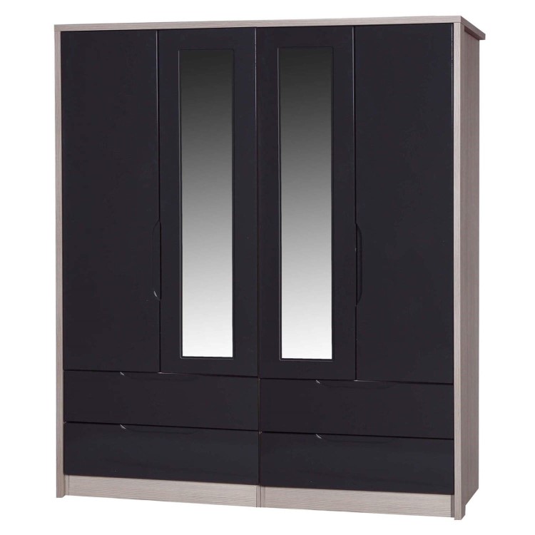 One Call Furniture Avola Premium Plus 4 Door Combi Wardrobe with Mirrors in Champagne with Grey Glos