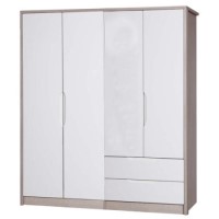 One Call Furniture Avola Premium Plus 4 Door Combi + Regular Robe in  Champagne with Cream Gloss