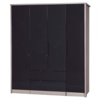 One Call Furniture Avola Premium Plus 4 Door Combi + Single Robes in Champagne with Grey Gloss