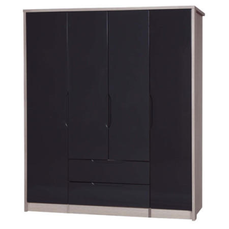 One Call Furniture Avola Premium Plus 4 Door Combi + Single Robes in Champagne with Grey Gloss