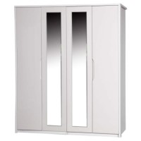 One Call Furniture Avola Premium Plus 4 Door Wardrobe with Mirrors in White with Sand Gloss