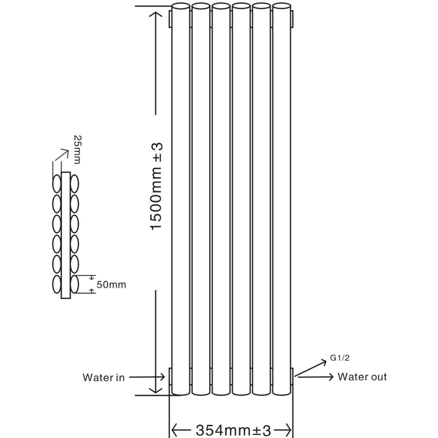 Idro White Modern Vertical Radiator - 1500 x 354 x 78mm