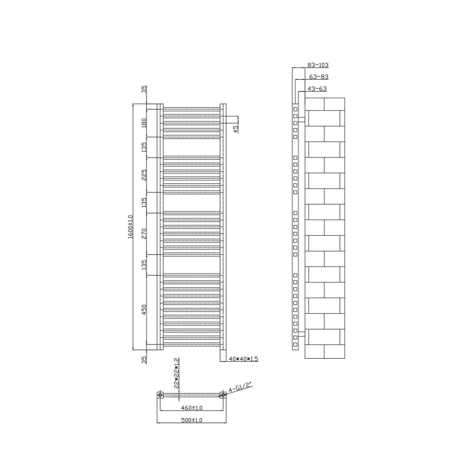 Chrome Bathroom Towel Radiator - 1600 x 500mm