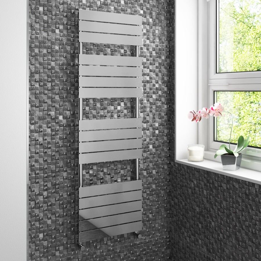 Chrome Vertical Bathroom Flat Towel Radiator - 1600 x 500mm
