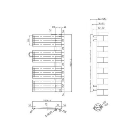 Anthracite Vertical Bathroom Towel Rail Radiator - 1080 x 550mm