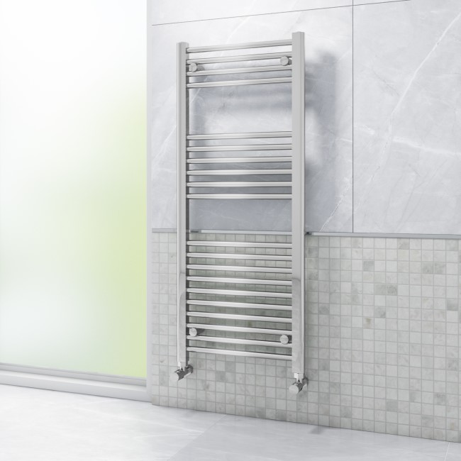 GRADE A1 - Chrome Straight Vertical Bathroom Towel Radiator - 1200 x 500mm