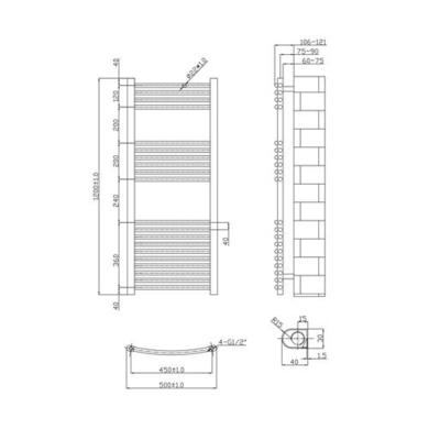 Chrome Vertical Bathroom Towel Radiator Curved - 1200 x 500mm