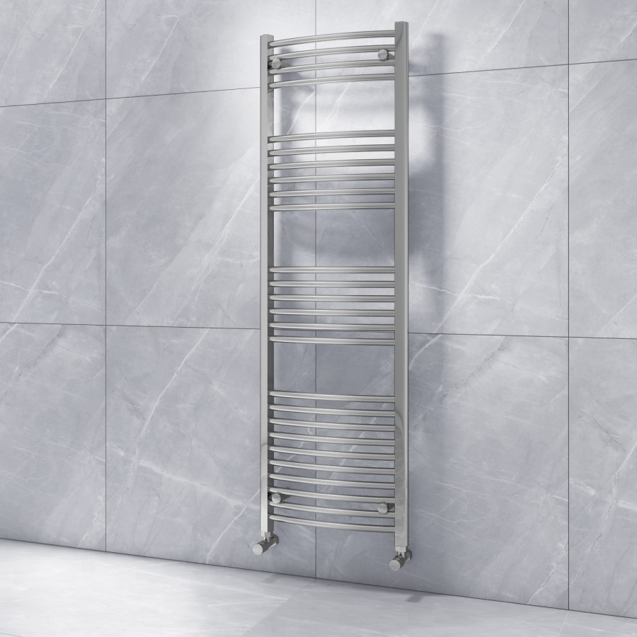GRADE A1 - Curved Chrome Vertical Bathroom Towel Radiator - 1600 x 500mm