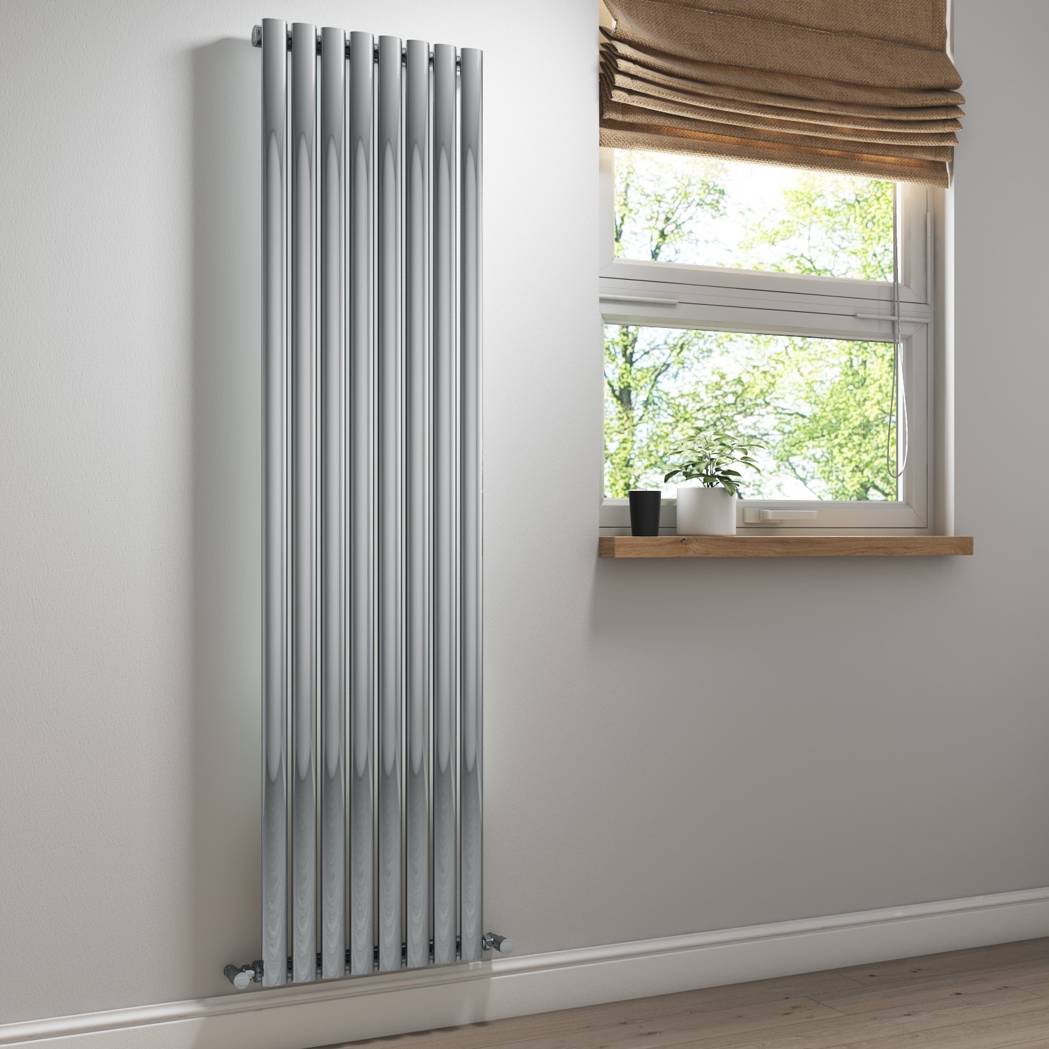 Chrome Vertical Tall Radiator - 1800 x 480mm - Furniture123