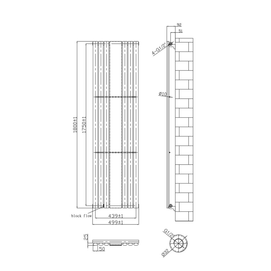 Vertical Steel Mirrored Radiator - 1800 x 499mm