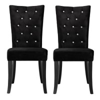 LPD Radiance Pair of Black Velvet Dining Chairs with Diamante Detail