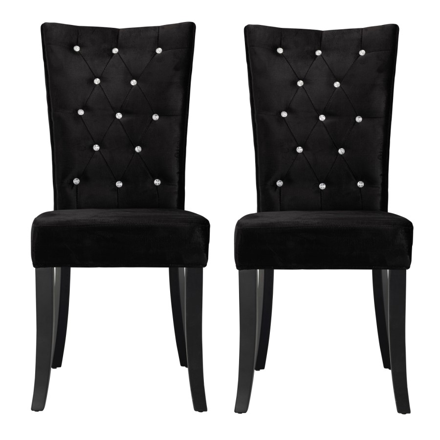 LPD Radiance Pair of Black Velvet Dining Chairs with Diamante Detail