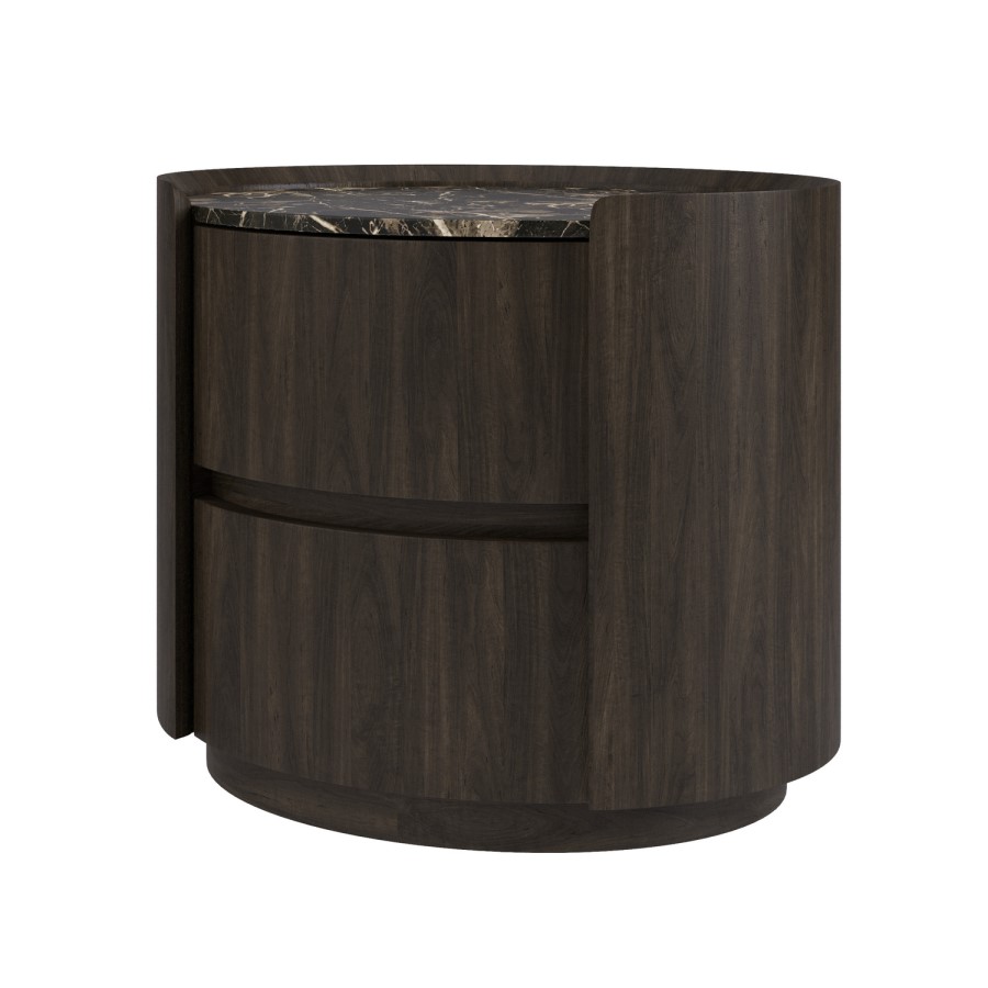 Raffaele Marble Effect Top 2 Drawer Bedside in Walnut 