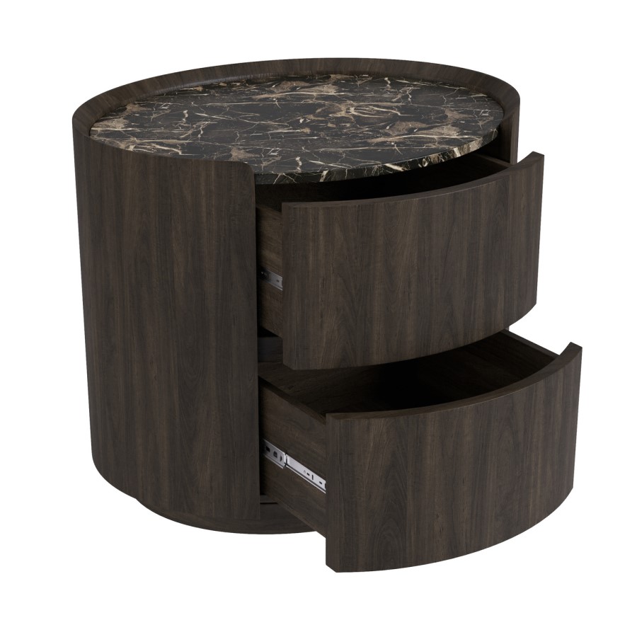 Raffaele Marble Effect Top 2 Drawer Bedside in Walnut 