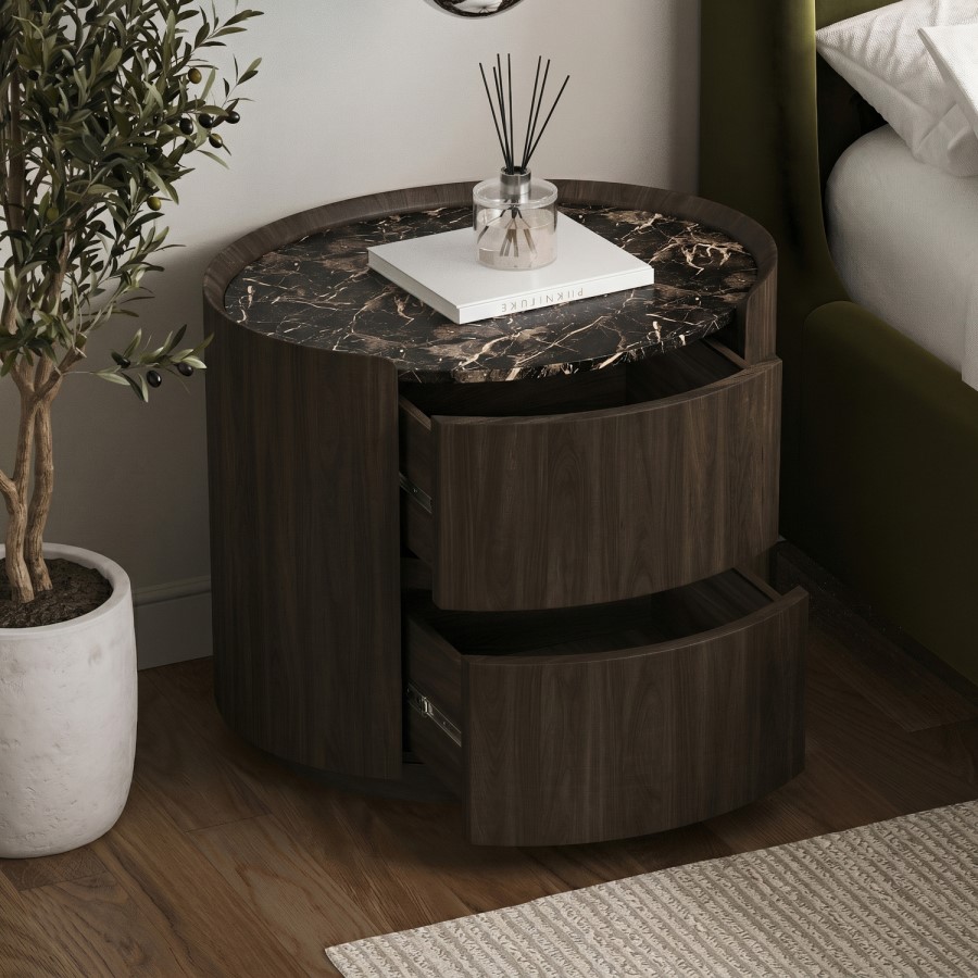 Raffaele Marble Effect Top 2 Drawer Bedside in Walnut 
