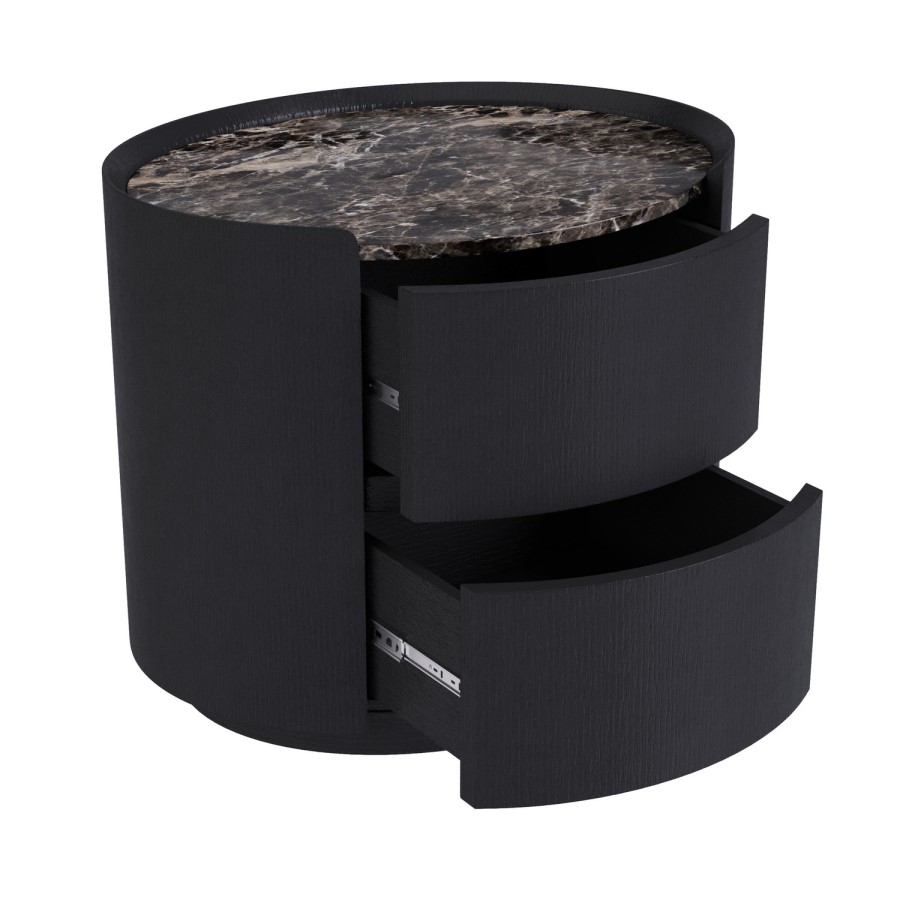 Raffaele Marble Effect Top 2 Drawer Bedside in Black 