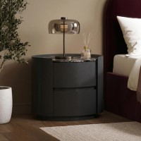 Raffaele Marble Effect Top 2 Drawer Bedside in Black 