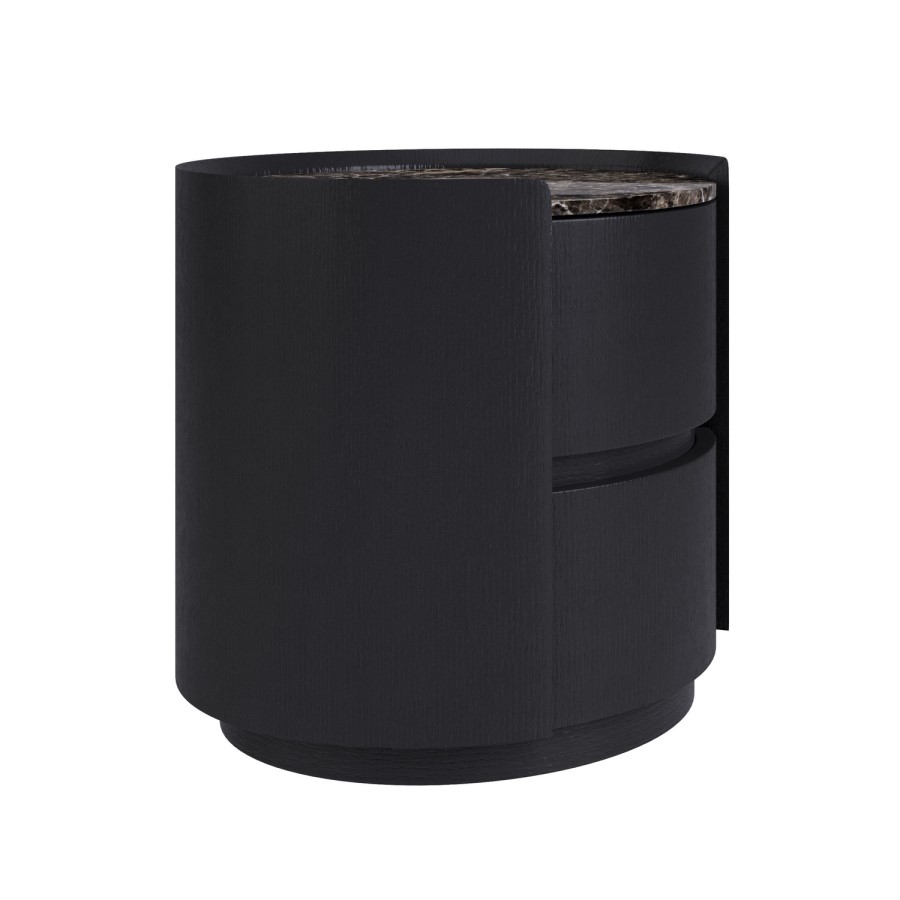Raffaele Marble Effect Top 2 Drawer Bedside in Black 