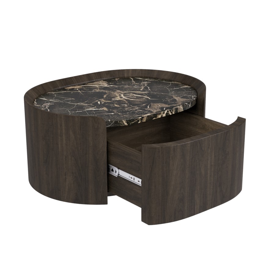 Raffaele Marble Effect Top Floating bedside in Walnut