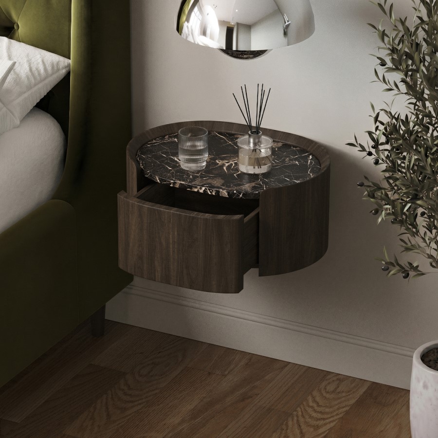 Raffaele Marble Effect Top Floating bedside in Walnut