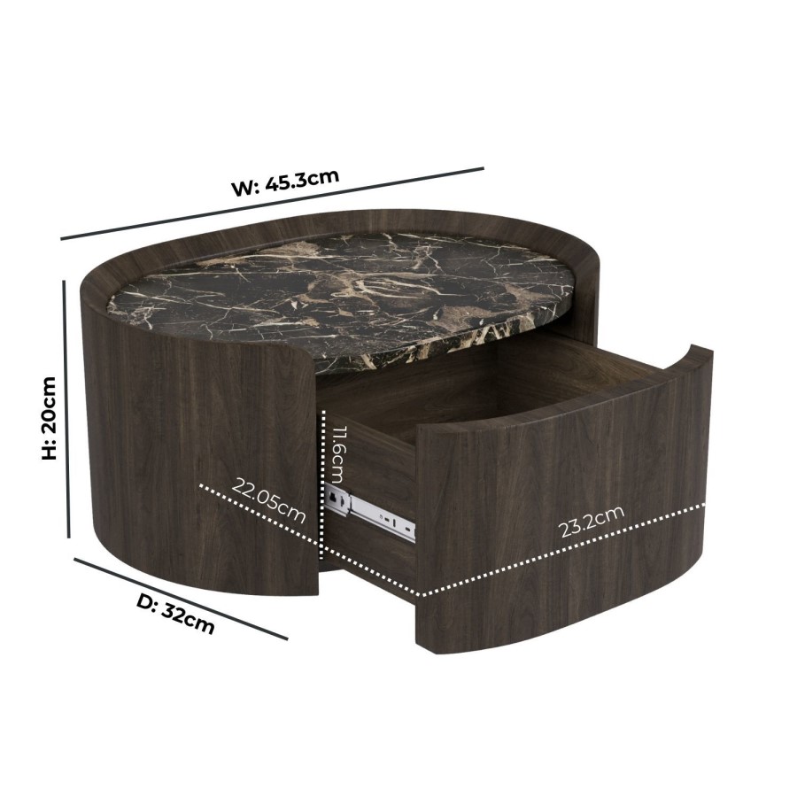 Raffaele Marble Effect Top Floating bedside in Walnut
