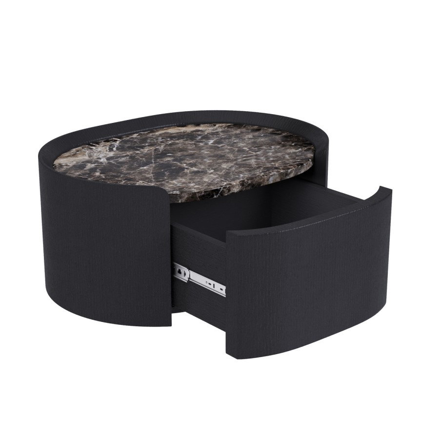 Raffaele Marble Effect Top Floating Bedside in Black 