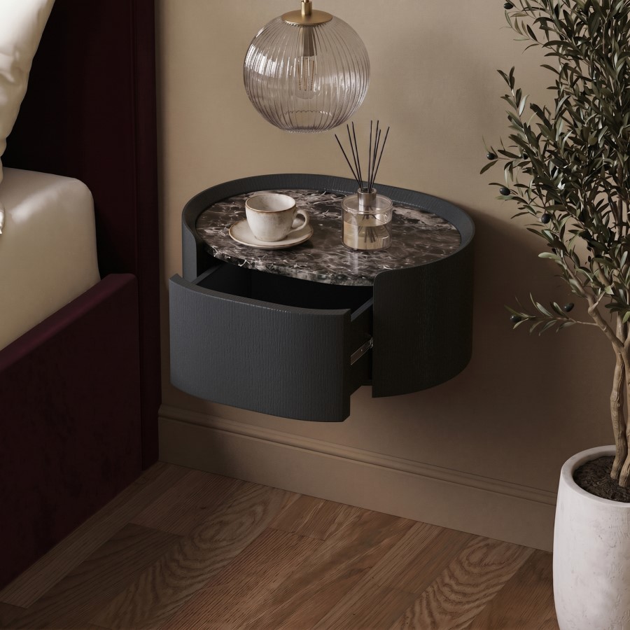 Raffaele Marble Effect Top Floating Bedside in Black 
