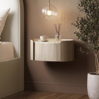 Raffaele Marble Effect Top Floating Bedside in Light Wood 