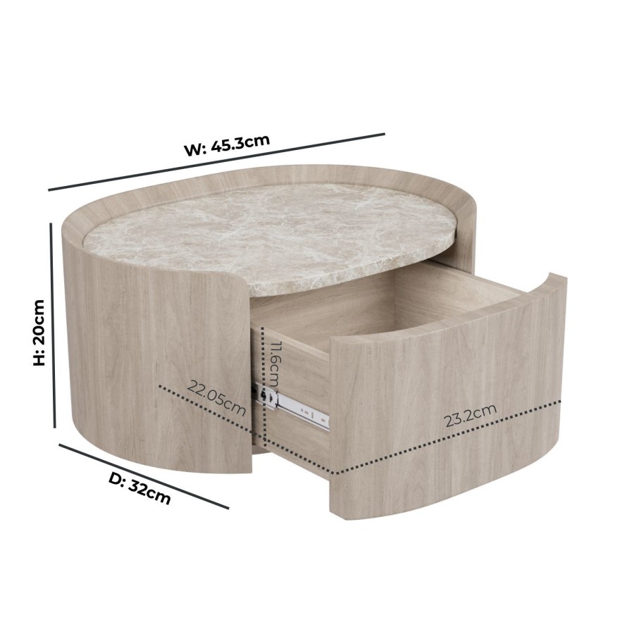 Raffaele Marble Effect Top Floating Bedside in Light Wood 