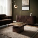RAN001 Large Mango Wood and Green Marble Square Coffee Table - Rana