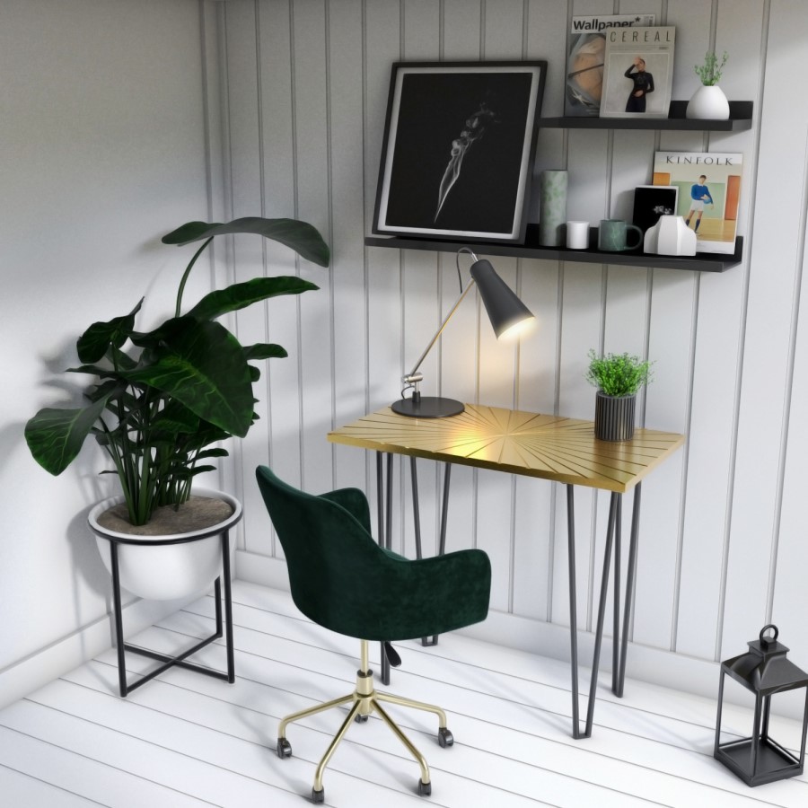 Gold Office Desk with Black Legs - Raye