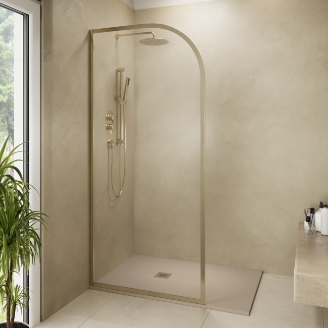 Wet Room Shower Screen 1000mm Brushed Brass Curved - Raya