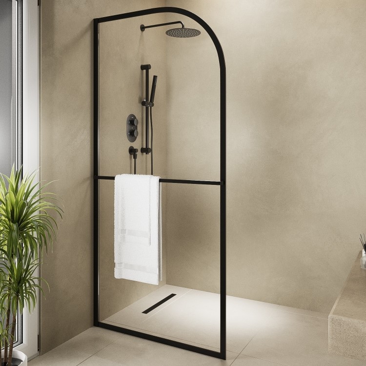 Wet Room Shower Screen 1000mm Black Curved - Raya