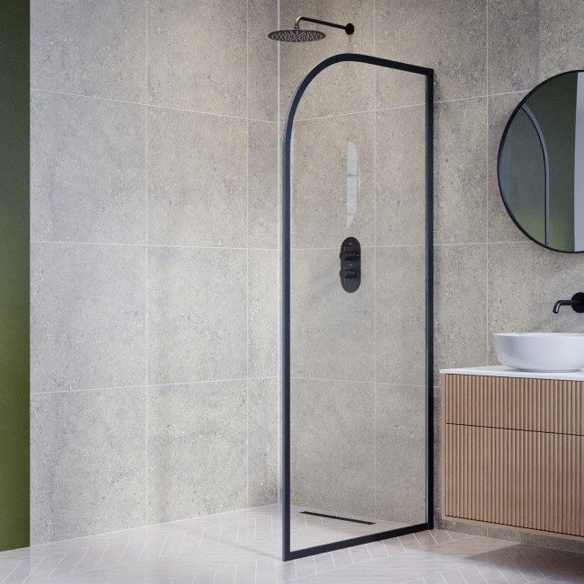 Wet Room Shower Screen 800mm Black Curved - Raya