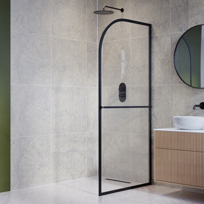 Wet Room Shower Screen 800mm Black Curved - Raya