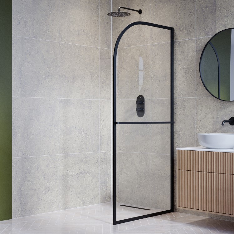 Wet Room Shower Screen 800mm Black Curved - Raya