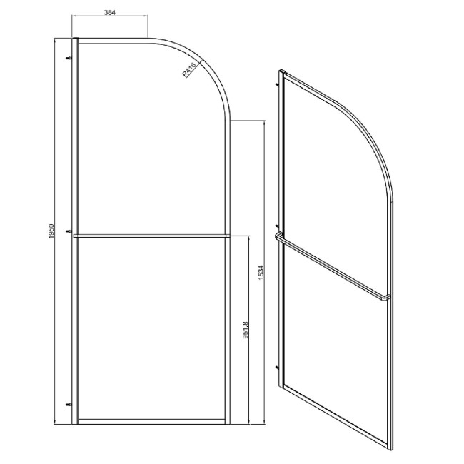 Wet Room Shower Screen 800mm Brushed Brass Curved - Raya