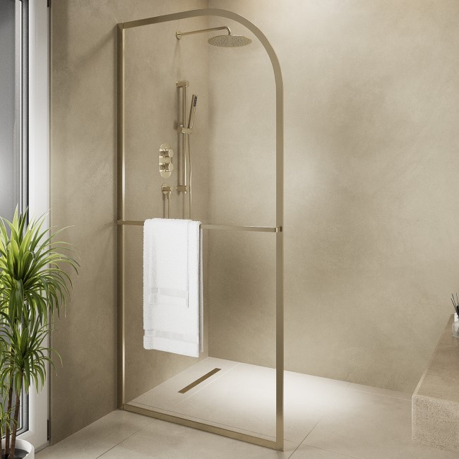 Wet Room Shower Screen 900mm Brushed Brass Curved - Raya