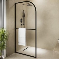 900mm Black Curved Wet Room Shower Screen - Raya