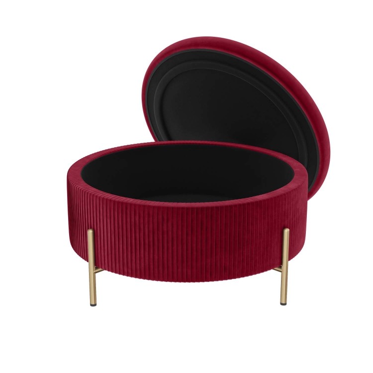 Large 80cm Round Pouffe with Storage in Red Velvet - Robyn 